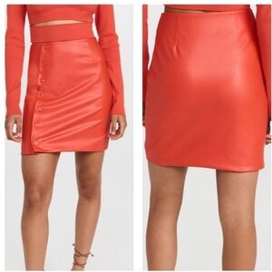 Sally LAPOINTE NWT 0 Poppy Red Orange Faux Leather Snap Front Mini Skirtβ